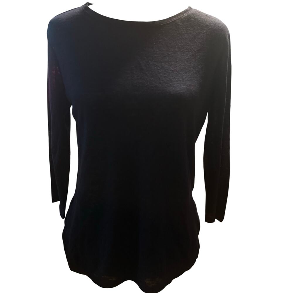 Vince Sheer Lightweight Long Sleeve Knit Top, Navy Blue, Women's XS